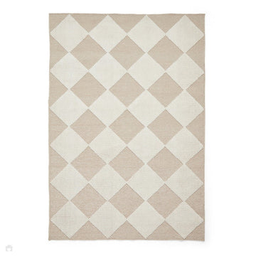 Washable Lyna J0529 Modern Harlequin Checkerboard Diamond Ribbed Soft-Touch Hi-Low Textured Polypropylene Mix Pile Cream/Beige Rug-Think Rugs-Rug Love - The Most Loved Rug Store